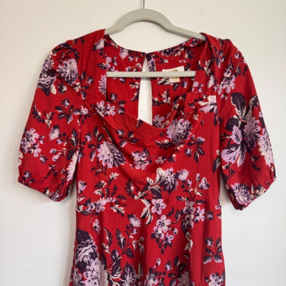 Anthropologie Maeve Puff-Sleeve Midi Dress - Red Floral | Size 6 - Picture 5 of 13